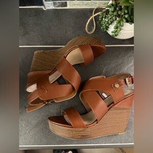 MARC FISHER 8.5 Wedge Sandals in Brown — Women's Strappy Platform Heels